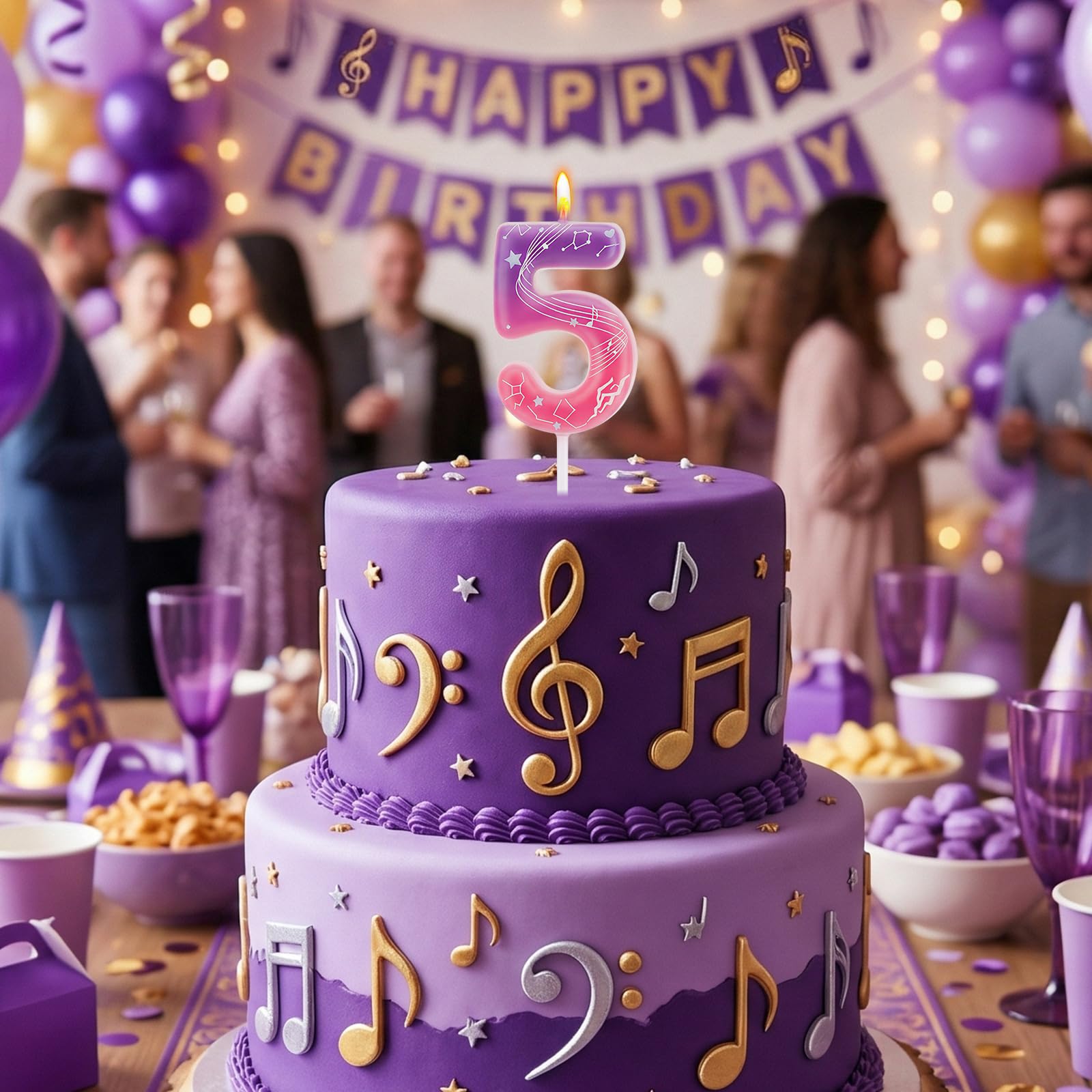 Demon 5 Birthday Candle, Gradient Pink and Purple Number 5 Candle for Kpop Party, 5th Birthday Decorations — view 5