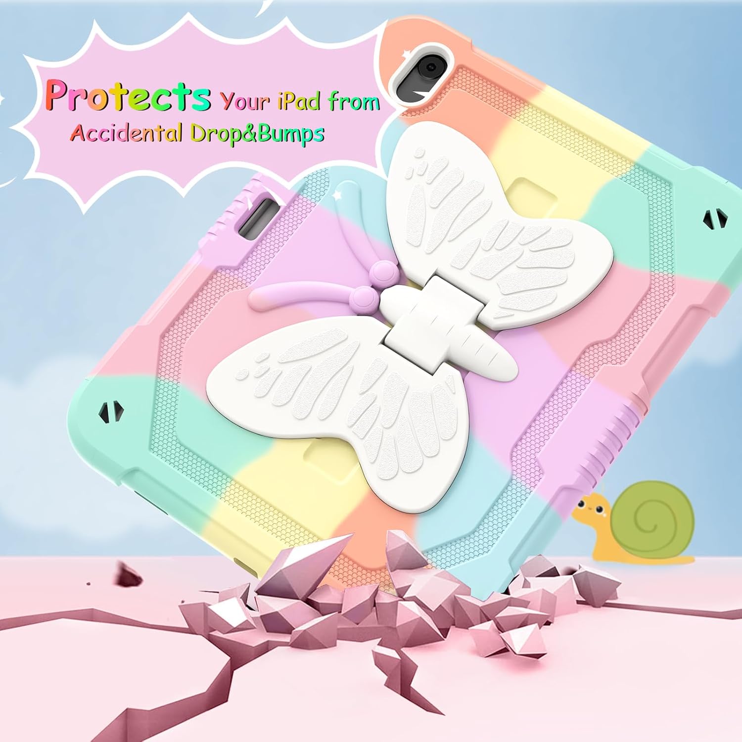 Ambison iPad Air 11 inch Case 6th Generation 2024(M2), with 9H Tempered Glass Screen Protector,Full-Body Shockproof Sturdy Cute Cover with Butterfly Wings Stand,Shoulder Strap,Pencil Holder-Multicolor