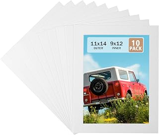 HOTUO 10 Pack Acid Free Ivory Picture Frame Mats, Pre-Cut 11x14 Picture Mats with Ivory Core Bevel Cut for 9x12 Photo, Signature Friendly 4 Ply Thickness Photo Mat for Frames(Ivory with V-Groove)