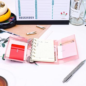 AxeWoodz Pink A7 Binder PP Trifold Binders 6 Ring Budget Binder Refillable Notebook Shell Bandage Cash Stuffing Personal Planner