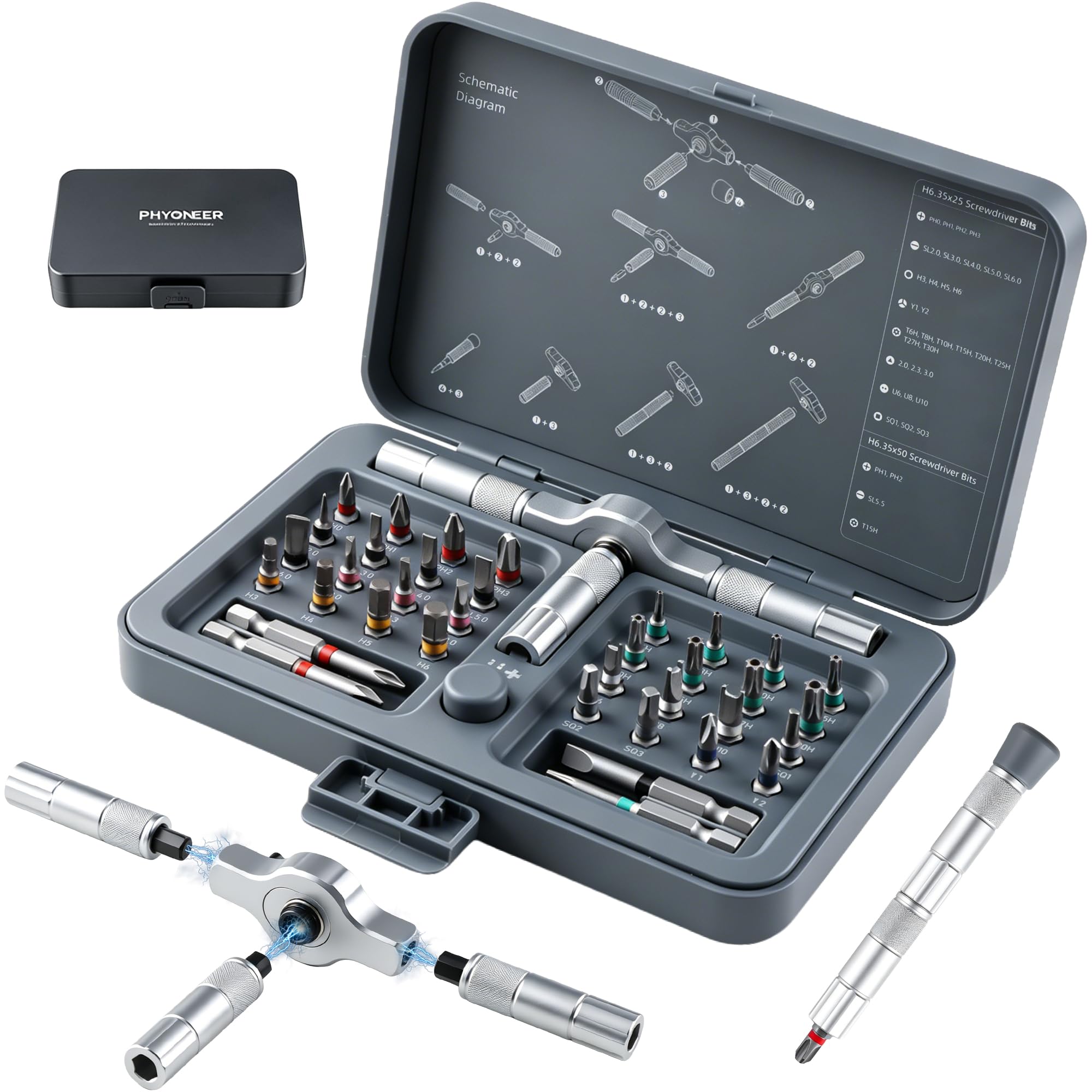 42 in 1 Magnetic Ratchet Screwdriver Set with Detachable T-Handle | CRV Steel Multi-Bit w…
