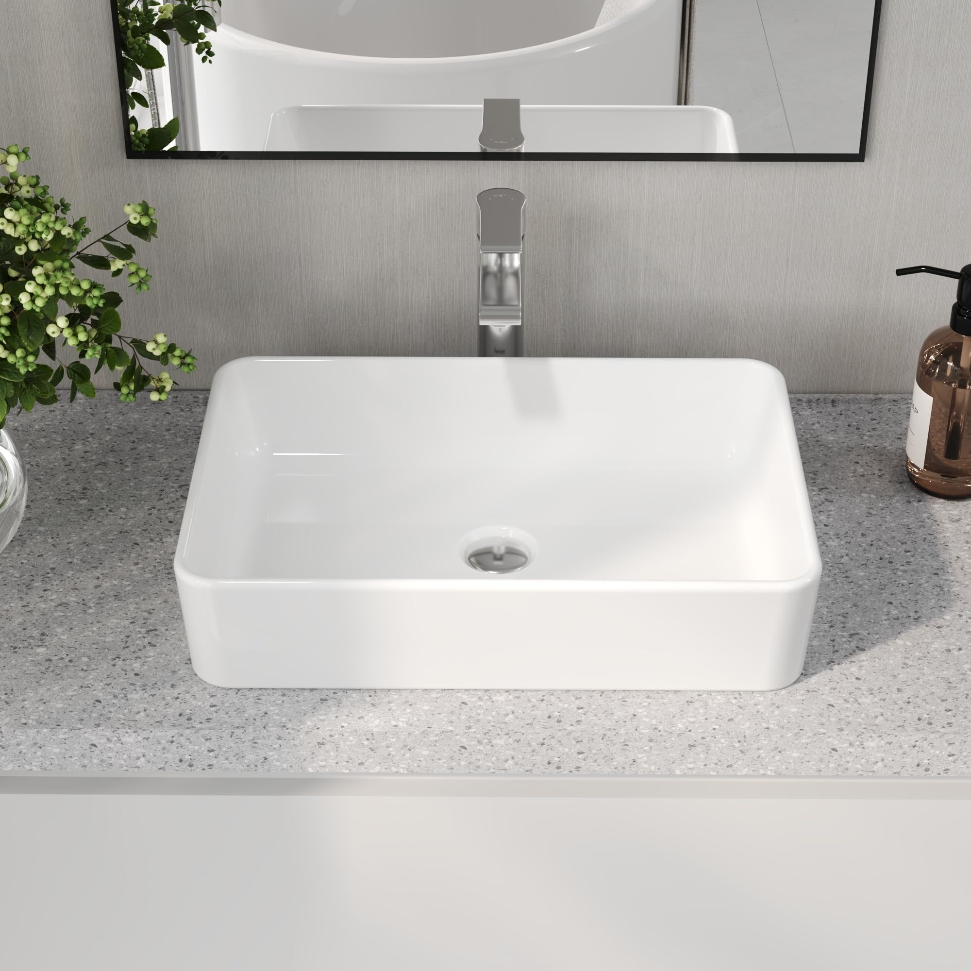 Vasque à Poser Salle de Bain DeerValley Rectangulaire Céramique Lavabo Wc,Blanc lavabo salle de bain 505mm*340mm