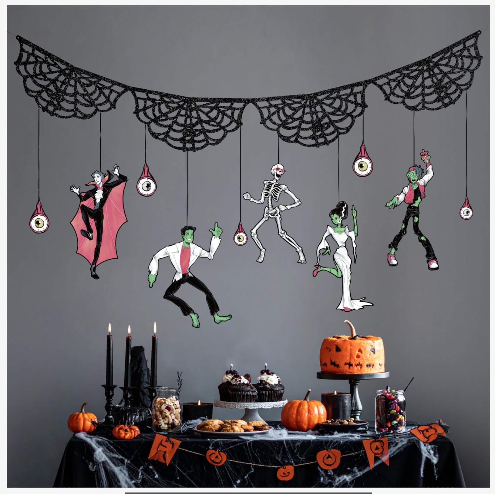 Cheerland Halloweens Garland Skeleton Garland Decoration Spooky Banner Spider Web Halloween Party Decorations Hanging Monster Bash Haunted Summerween