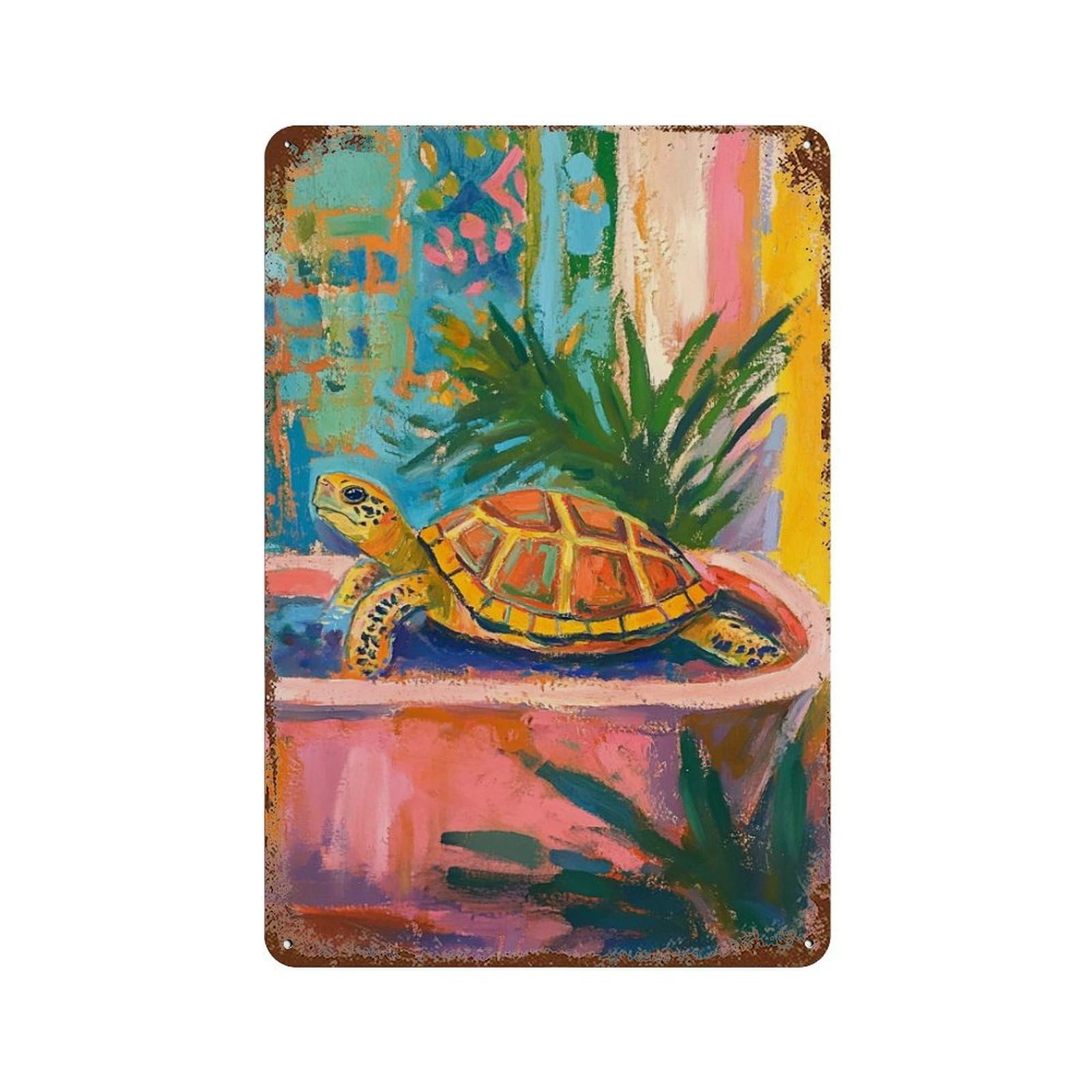 Colorful Turtle Painting Artwork 11.8"x7.9" Decorative Tin Sign, Farmhouse Wall Decor for Farmhouse, Kitchen And Entryway Decor