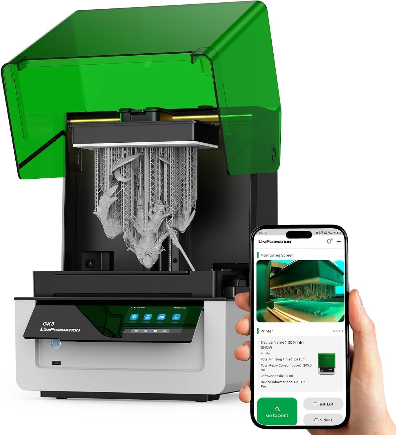 GK3(B) Resin 3D Printer 16K HD LCD with COB Light Source 3D Resin Printer Ball Screw Z-axis & Smart Heating System & App Control 8.3 x 4.7 x 9.5 Inches Large Build Volume