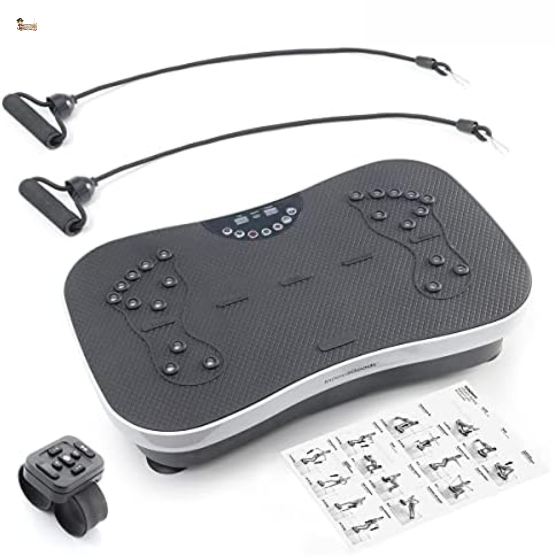BricoLoco.com Plataforma Vibratoria de Entrenamiento para Ejercicio en casa con Accesorios y Guía de Ejercicios para Fitness en Casa con Bandas elásticas. Tonifica, masajea y relaja.