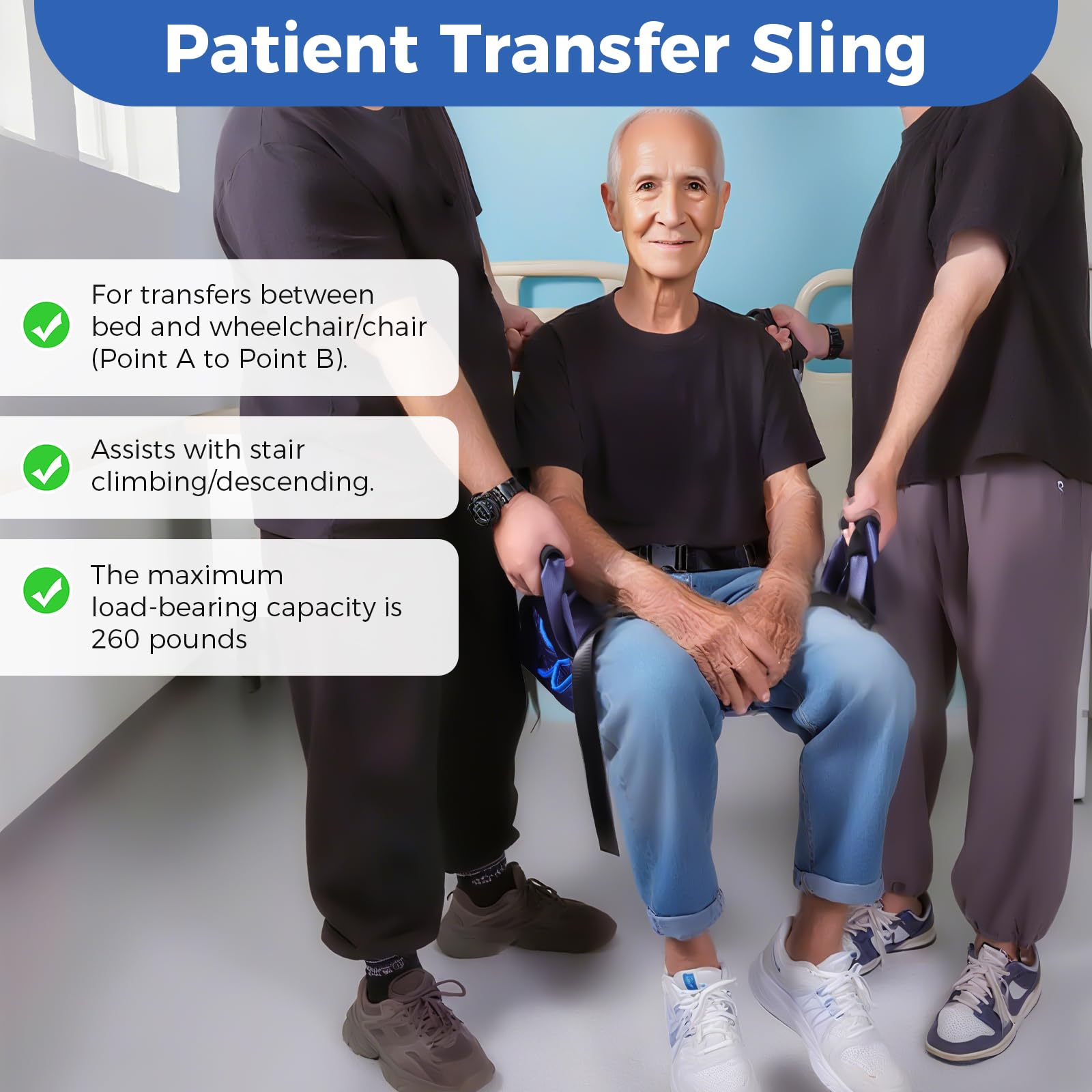 Photo 1 of Heavy - Duty Wheelchair Transfer Pad - 260 LBS Capacity, 8 Sponge Handles, Oxford Fabric - Patient Lift Transfer Mat for Wheelchair to Bed/Car - Elderly & Disabled Assistance, With Instructions Manual
