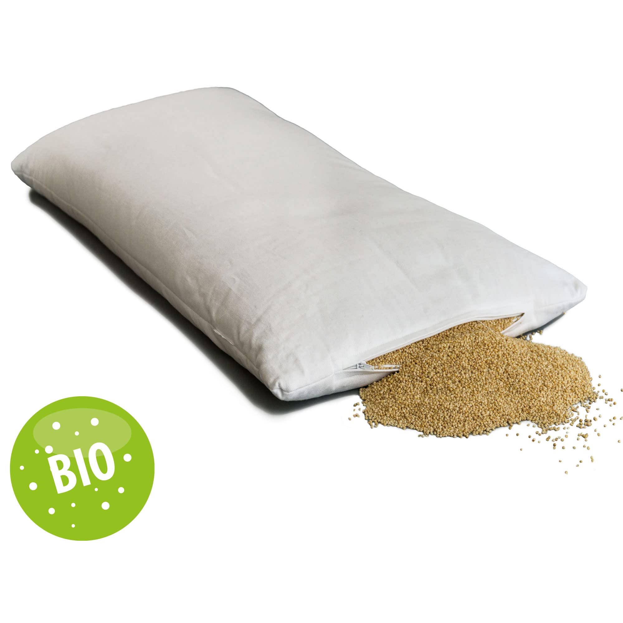 GIRAFFENLAND Bio-Hirsekissen 40x80cm, Kissen - Köper-Baumwolle weiß, mit Bio-Hirseschalen, direkt befüllt