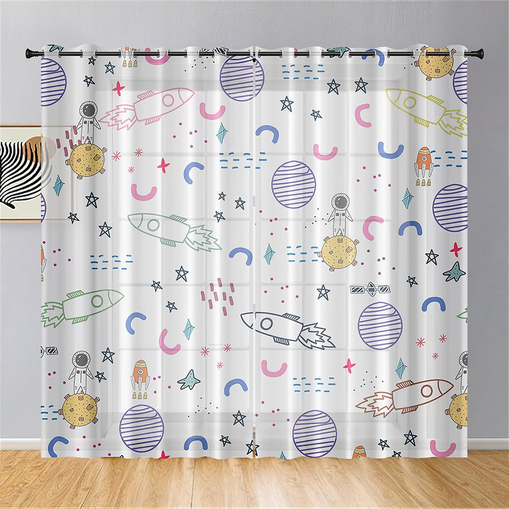 Hiseng 2 Pezzi Tende Voile Trasparente Stelle Luna 140x275cm per Soggiorno Camera
