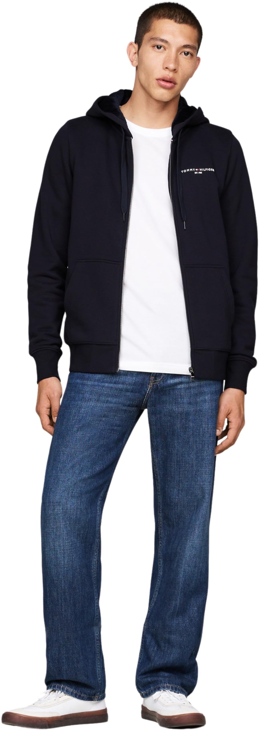 Tommy Hilfiger Męska bluza z kapturem TOMMY LOGO FUR LINED MW0MW37245, zapinana na zamek błyskawiczny, niebieska, XXXL, Niebieski (pustynne niebo), 3XL duże rozmiary