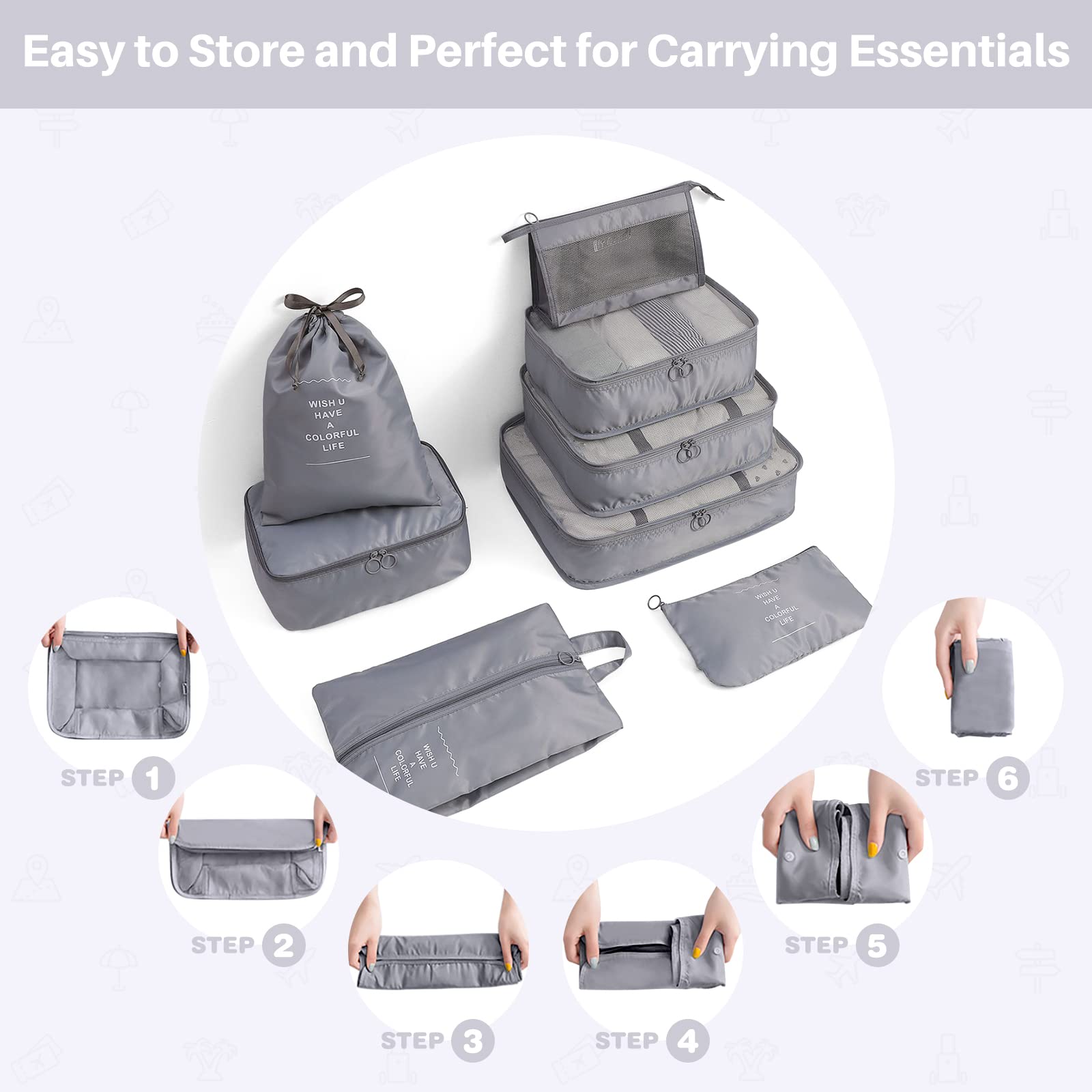 Organizer Valigia 8 In 1 Grigio - Set Per Vestiti, Scarpe E Cosmetici Da Viaggio - Foto 4