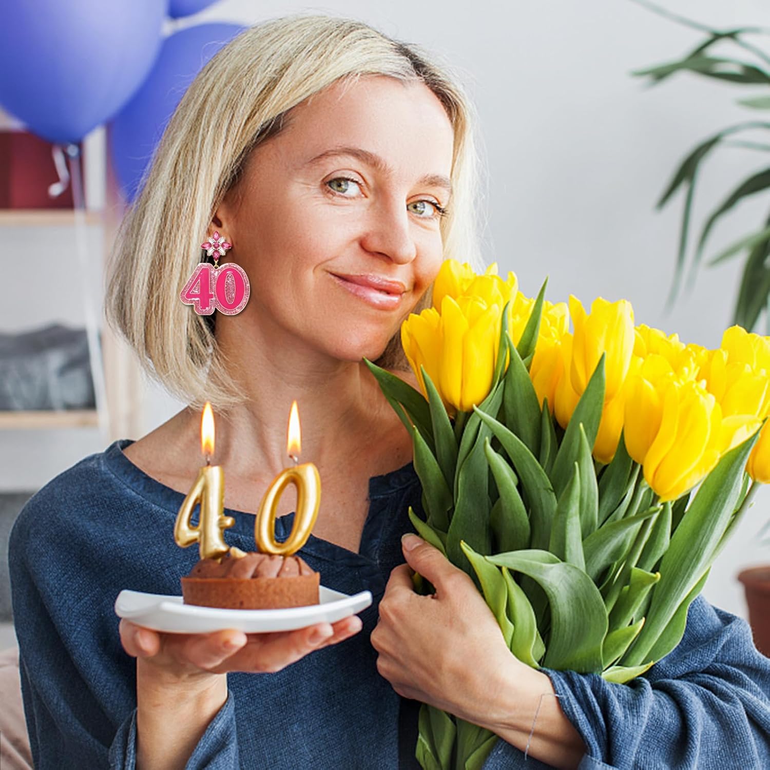 Birthday Earrings Glitter Happy Birthday Earrings for Women Alloy Pink Sparkly Rhinestone Crystal Birthday Gifts Fun Christmas Party Jewelry - Image 2