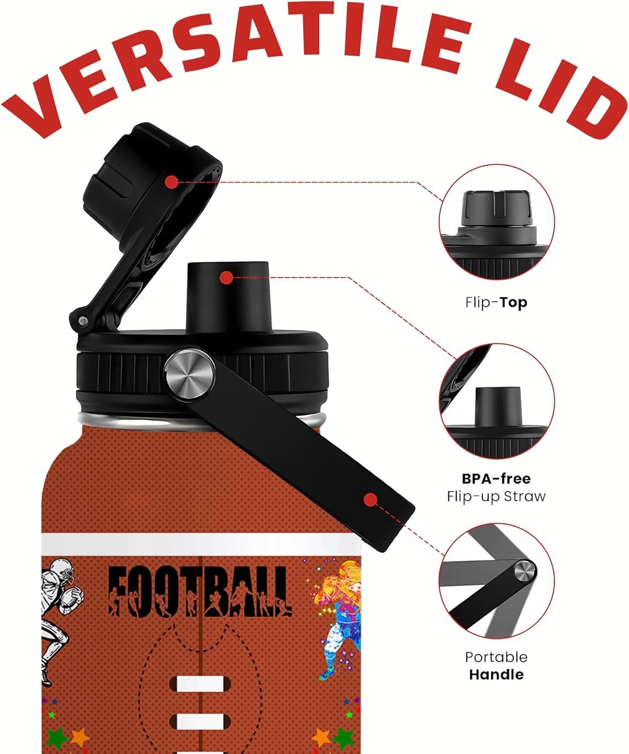 Football Water Bottle 32oz Football Stainless Steel Tumbler Football Insulated Bottles For Men Women Football Gifts For Football Lover Player Fan Coach - Image 8