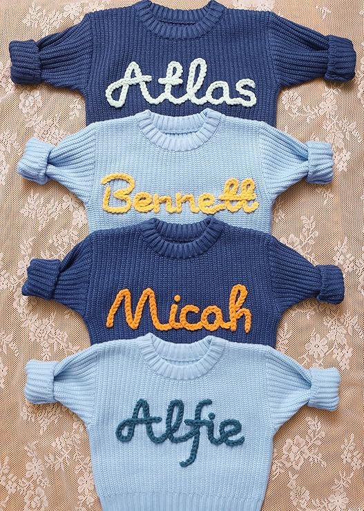 Personalized Newborn Girl Outfit,Custom Name Baby Girl Sweater,Knitted Baby Clothes, for Girl Boy,Personalized Baby Gifts for Birthday Multicolor4