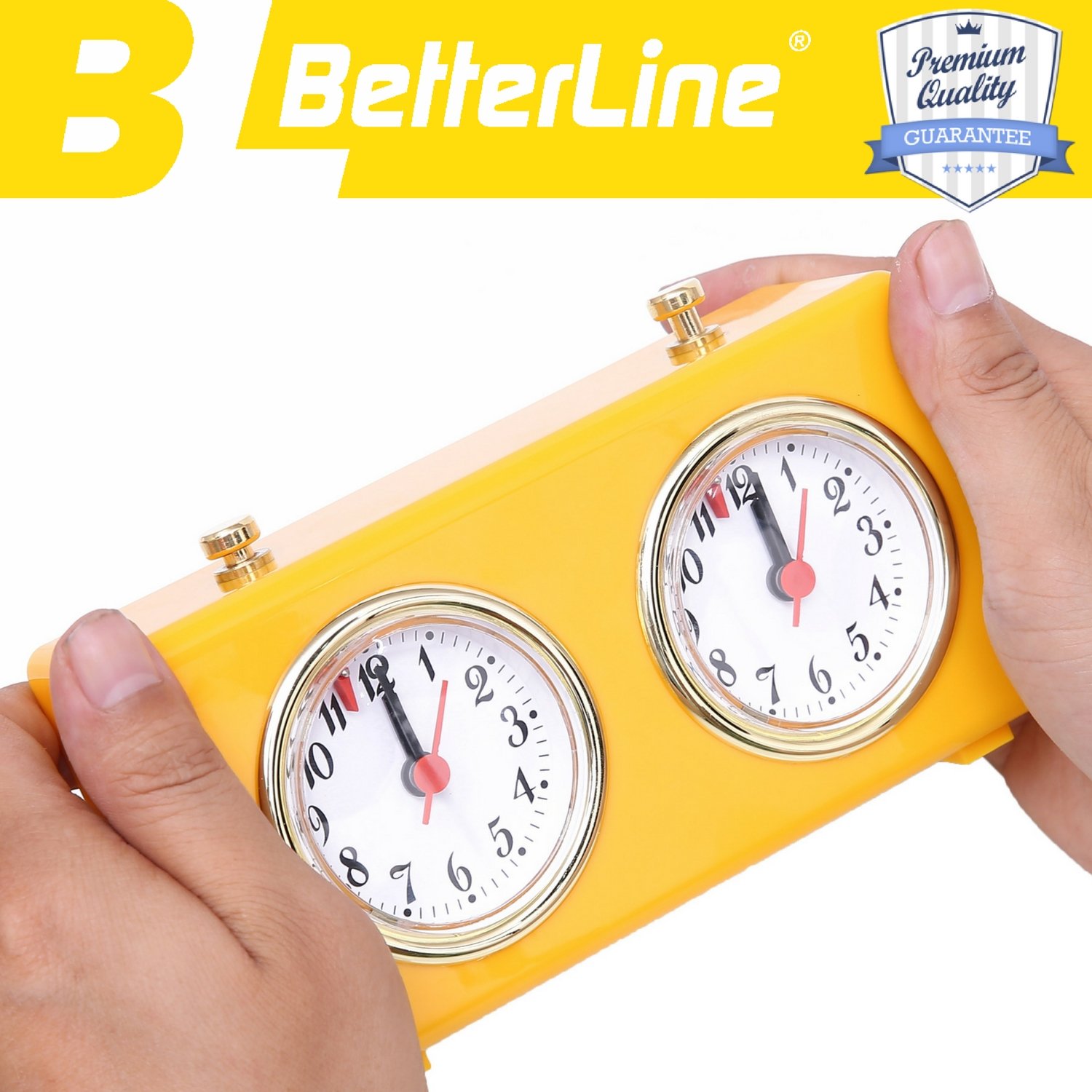 BETTERLINE Minuterie d'horloge d'échecs analogique rétro - Horloge d'échecs mécanique à remontage avec de Grands Cadrans faciles à Lire, sans Pile (Jaune)