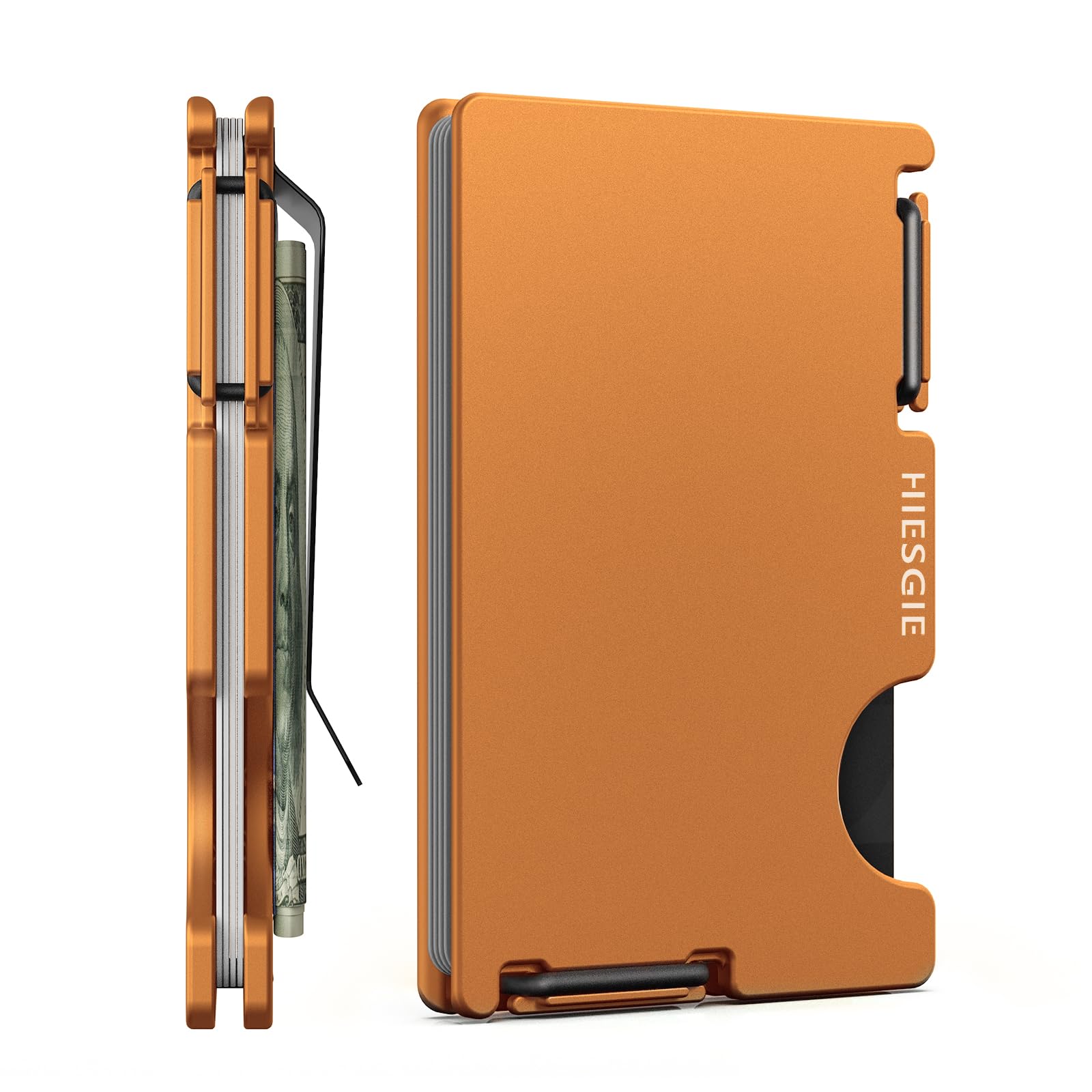 HIESGIEWallet for Men, Minimalist Card Holder with Money Clip, Slim Metal Front Pocket Wallet, RFID Blocking