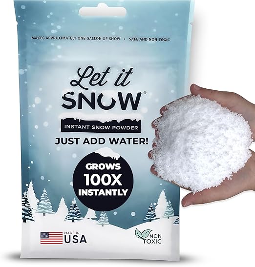 Let it Snow Instant Fake Snow Powder – Made in USA, Perfect for Kids, Holiday Decorations, Sensory Play, and Slime - 1 Pack - Makes 1 Gallon