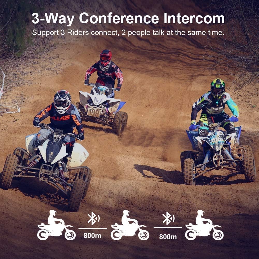 Exclusive Special FreedConn Motorcycle Communication System, T-COMVB Helmet Bluetooth Headset for Motorbike Skiing 2~3 Riders Pairing/ 800M Range/ 2 Pack Hard/Soft Mic