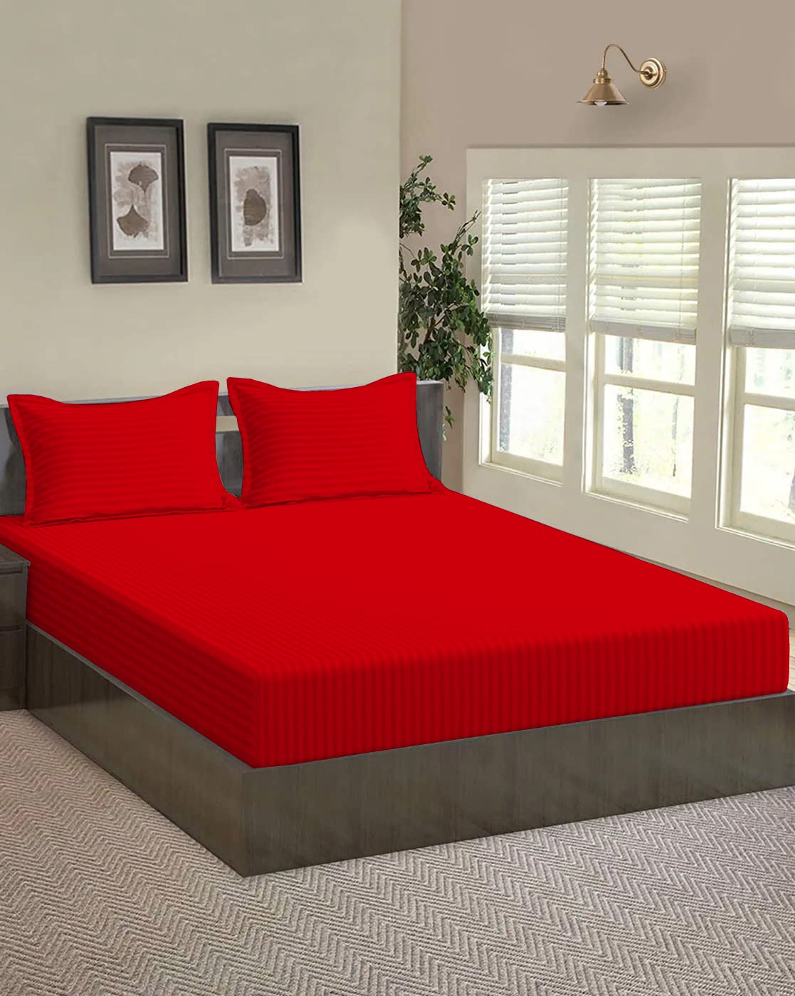 Texlux Premium Hotel Quality Striped Cotton Elastic Fitted Bedsheet with 2 Cotton Pillow Covers, Size-Double-(72x72inch),(182.88x182.88cm) Color-Red (B0BL1M5TKL) Amazon Price History, Amazon Price Tracker