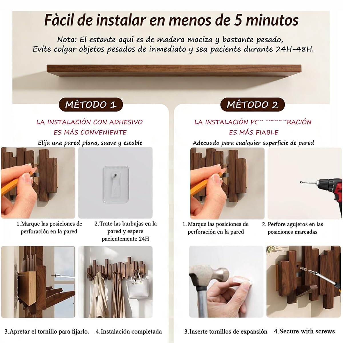 Gancio appendiabiti da parete moderno in legno massiccio – Gancio appendiabiti a parete per cappotti cappotti e borse – Modanatura decorativa da parete, forte resistenza, ideale per corridoio, camera