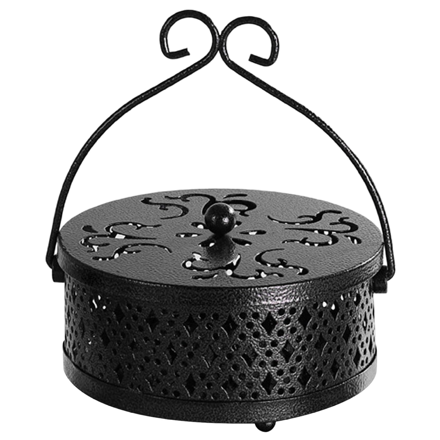 Wedhapy Mosquito Incense Burners Mosquito Coil Holder with Lid Retro Incense Coil Holder Bronze Metal Burners with Handle, Black