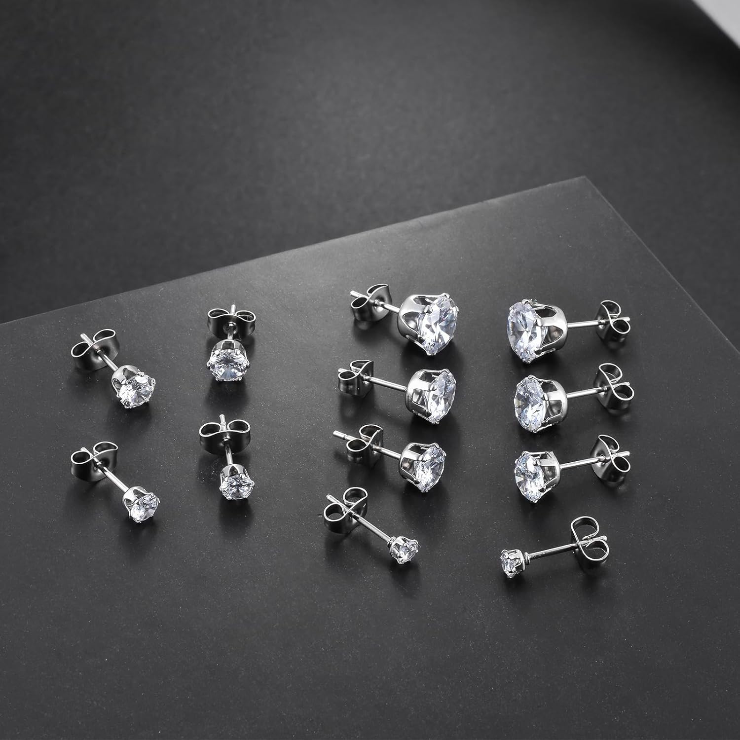 Stud earrings stainless steel hypoallergenic Cubic zirconia round rhinestone cartilage piercing tragus helix stud earrings pack for unisex - Image 7
