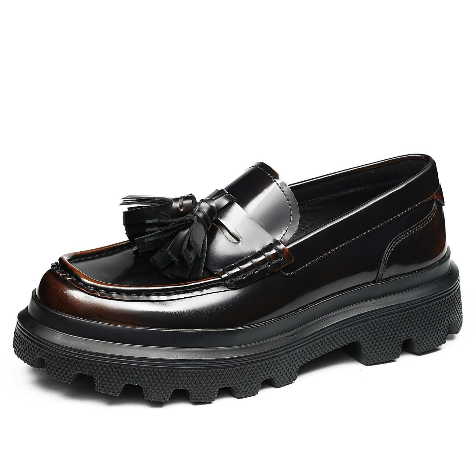 Generico Mocassini Uomo in Pelle Verniciata Slip on Scarpe Eleganti Business con Nappine Punta Tonda con Plateau Mocassini Confortevoli