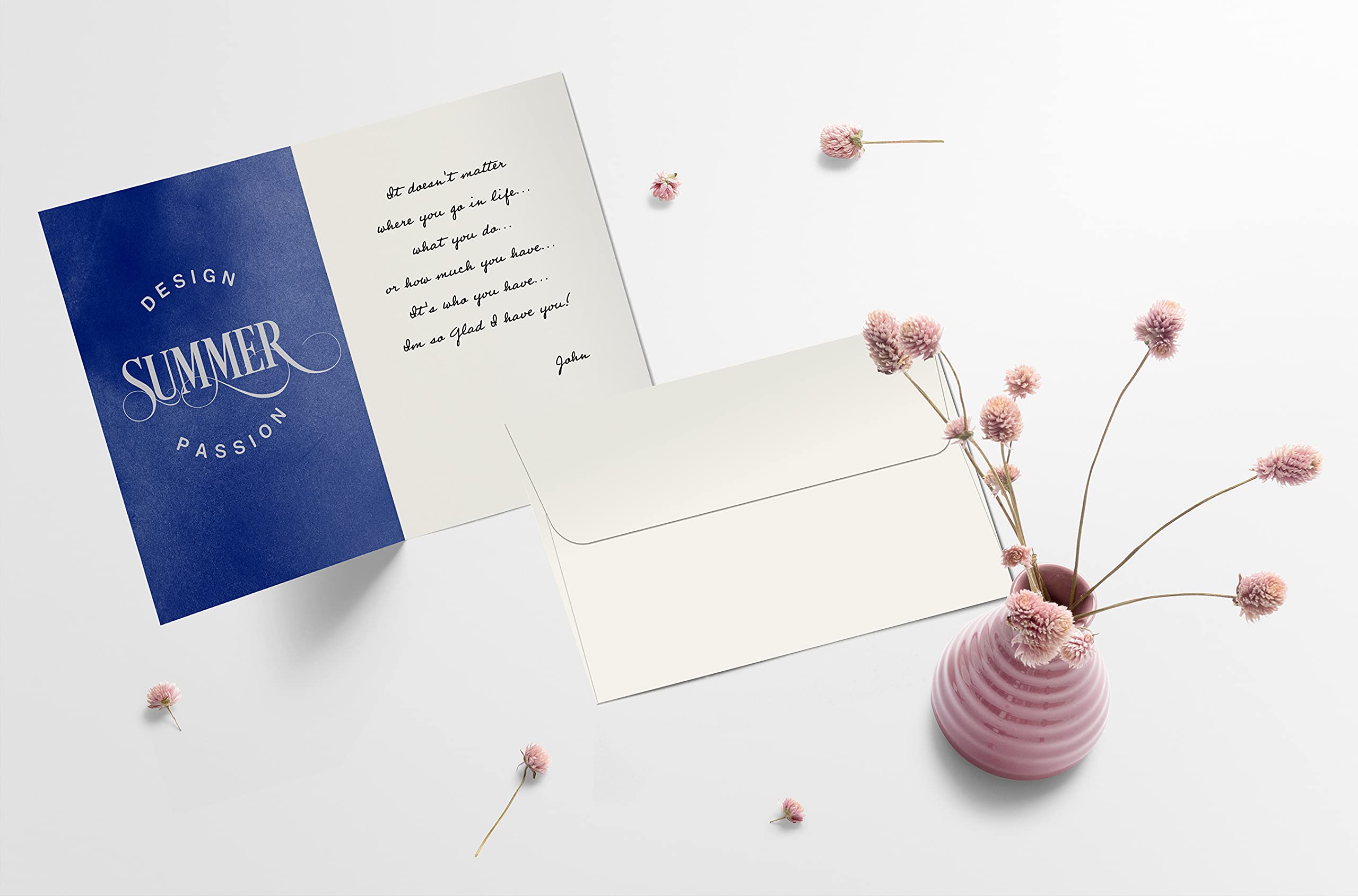 Better Office Products - Juego de 100 tarjetas y sobres en blanco preplegados, tarjetas de invitación, cartulina pesada, sello engomado, 12,7 x 17,8 cm, paquete de 100 tarjetas y 100 sobres