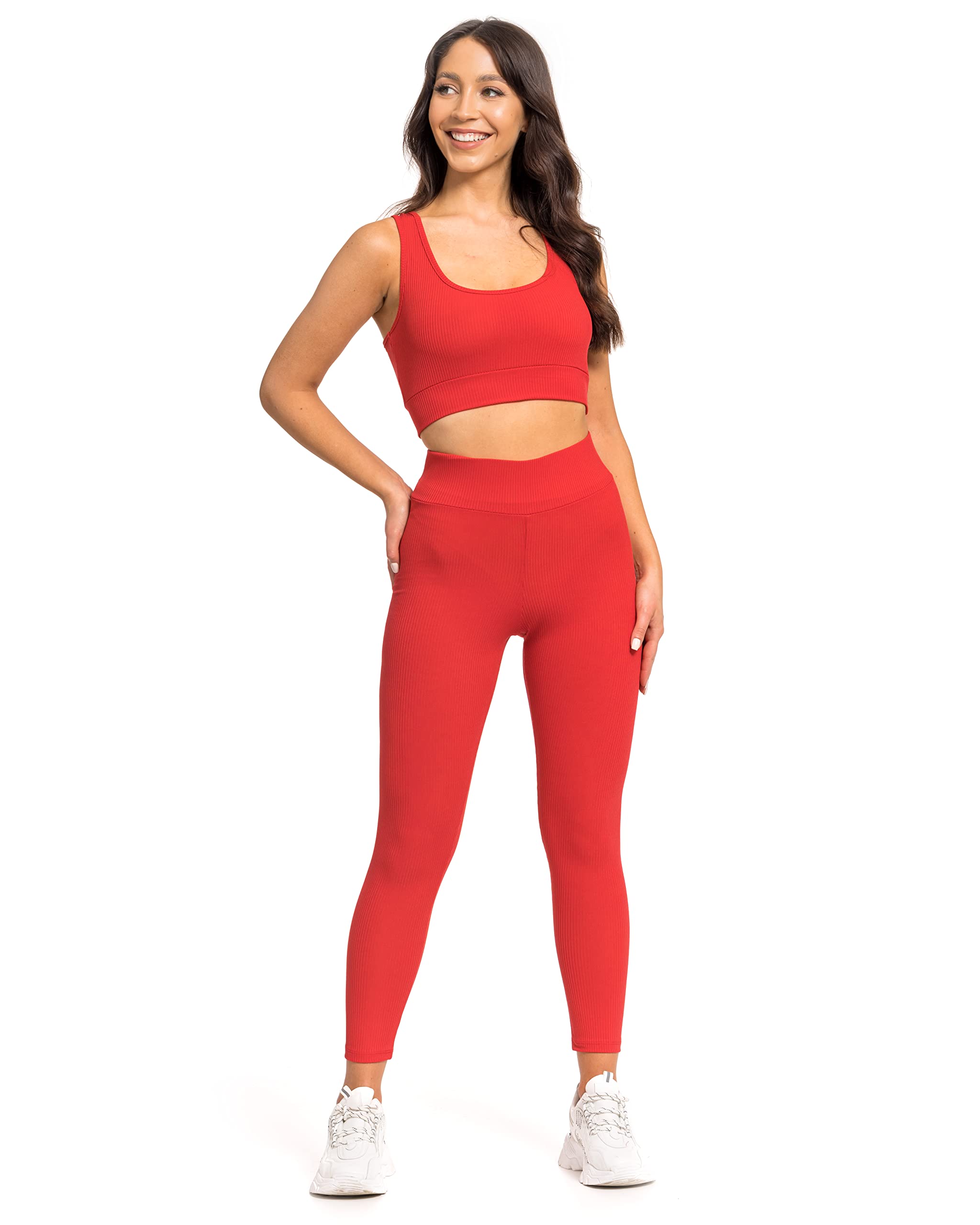 MITAAMISport Set For Women 2 Piece - Elastic High Waisted Leggings + Sport Crop Top Bra, Solid Slim Fit Women Yoga Gym Workout Set Outfit Sport Activewear Gym Clothes Sizes S-XL
