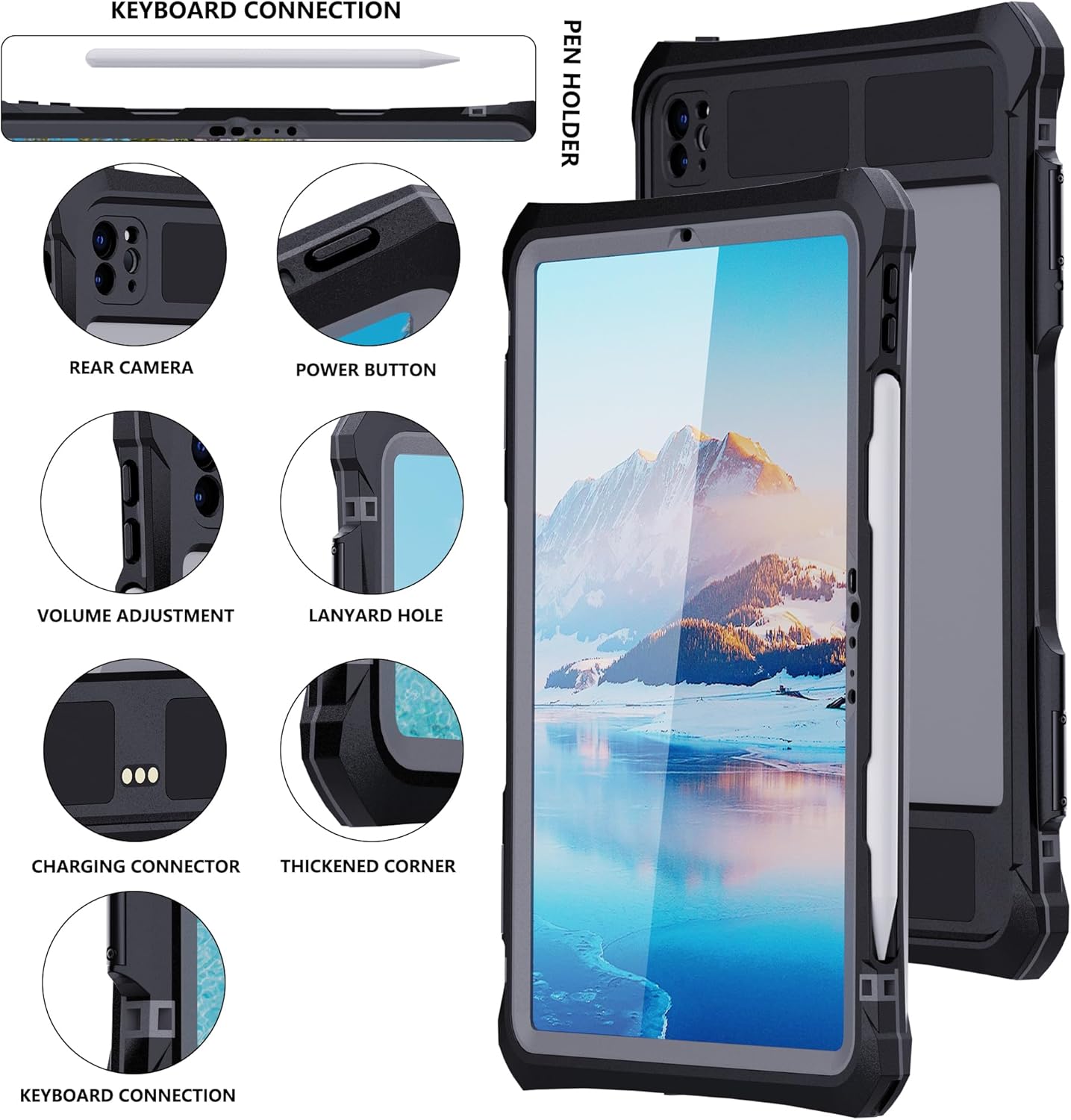 ShellBox Case Waterproof, Shockproof, and Drop-Proof Case with Built-in Screen Protector-Ideal for Swimming,Surfing,Camping,and Business Activities for New iPad Pro 11 inch 2024 (Back, 11 Inches)