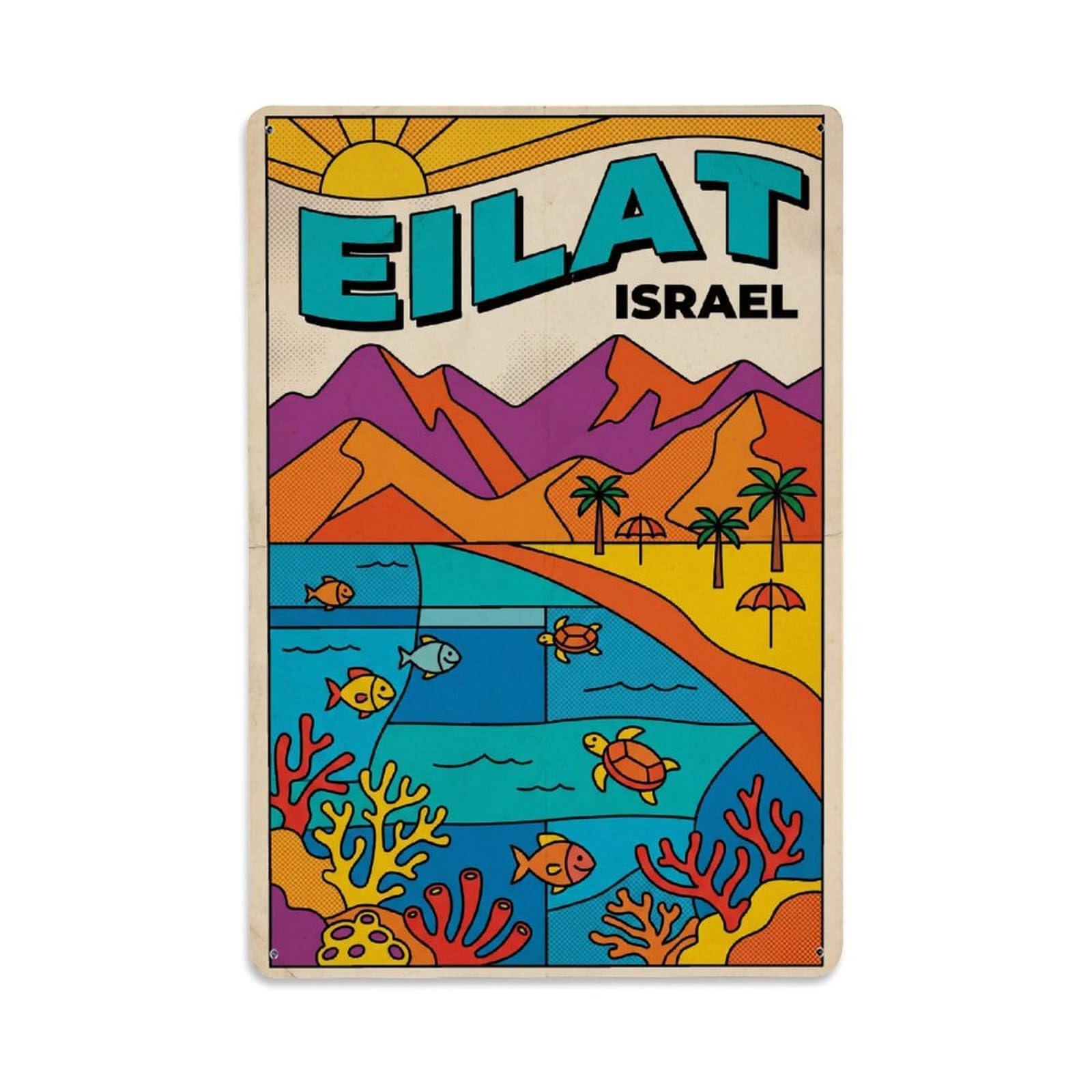 Retro Israel Eilat Travel Metal Tin Sign Plaque Wall Decor for Cafe, Club Bar, Office, Garden Metal Poster 8x12Inch