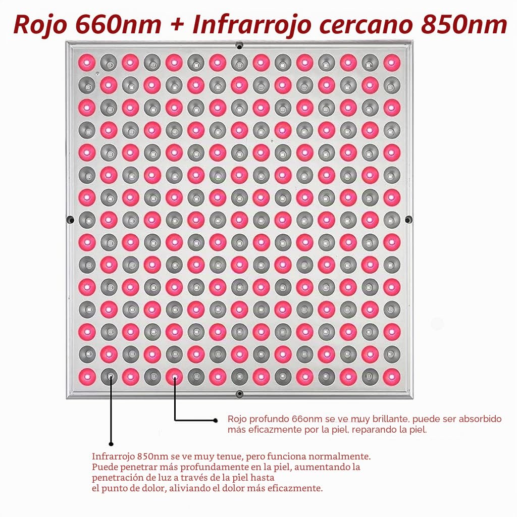 Dispositivo de Terapia de Luz Roja -Luz Roja de 660 NM y Luz Infrarroja Cercana de 850 NM -Grado Clínico -Uso Doméstico -Panel de Terapia de Luz LED -para Uso en Investigación de Salud