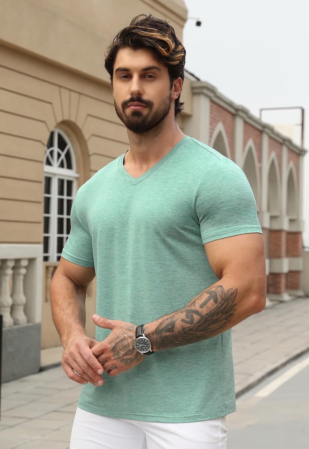 KESIHAN Men's T Shirts V Neck 2 Pack Tees Breathable Everyday Essential Casual Tops - Image 3