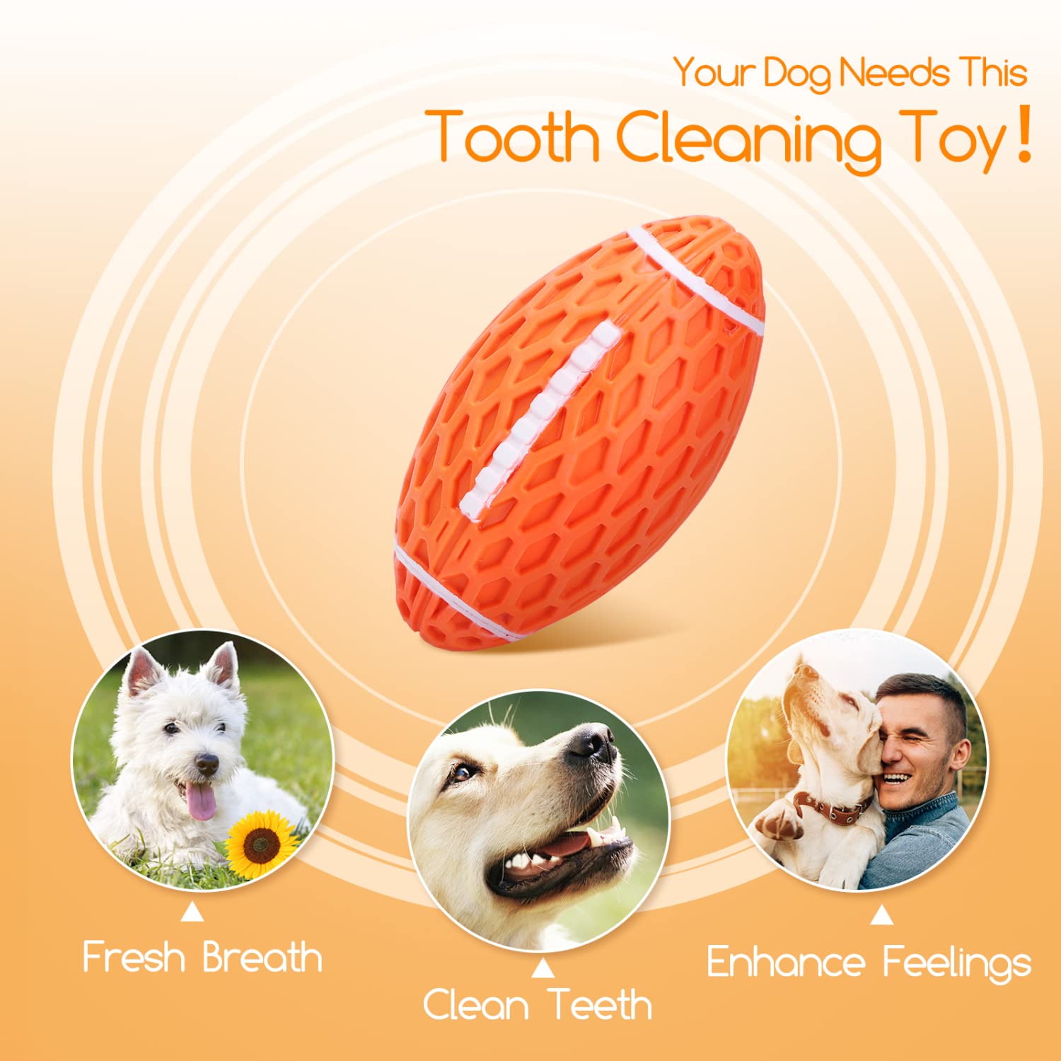 Nobleza Palla Giocattolo per Cani, Palla per Cani Indistruttibile con Squeak, Rugby Gioco per Cani in Gomma Naturale, Giocattolo interattivo da Lancio Masticare, L10.3*W5.6CM