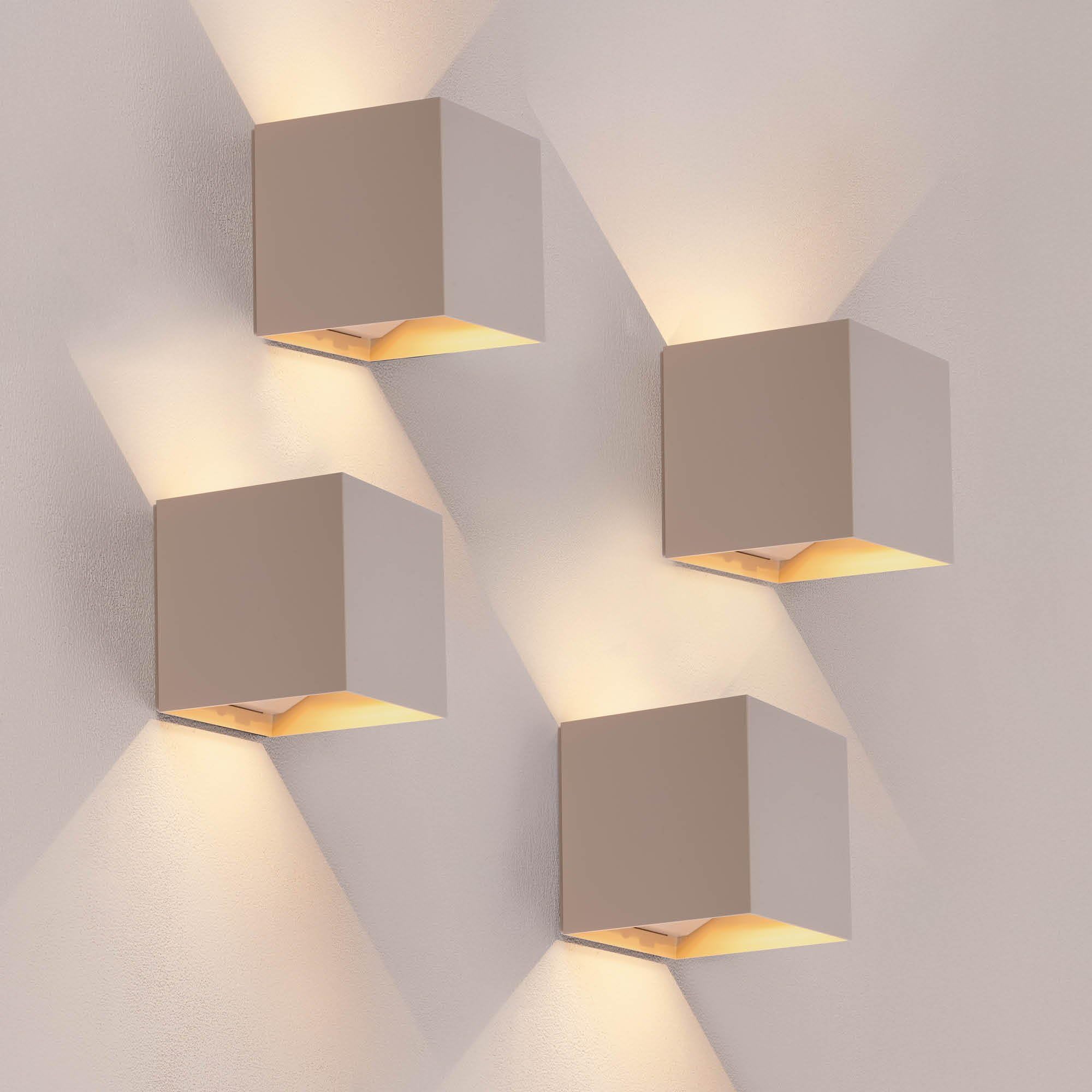 Ledvion - 4x Lámpara de Pared Recargable Beige USB con Sensor de Movimiento, 2700K, 170 Lúmenes, IP44, Batería de 4400mAh, Instalación Inalámbrica