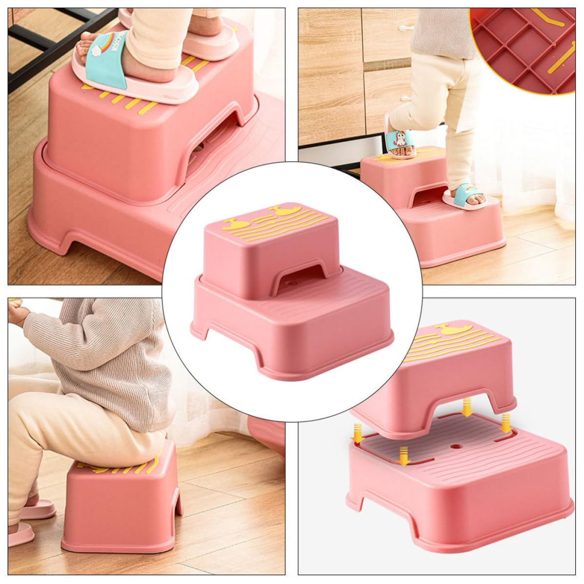 Totority Reposapiés para Baño Taburete Infantil Desmontable Rosa PP TPE Antideslizante Resistente al Desgaste para Pequeños, Baño y Cocina