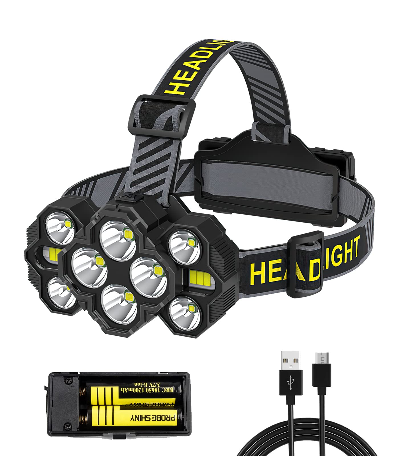 Headlamp Rechargeable, 22,000 Lumen Bright 10 LEDs Head Lamp, 8+2 Modes Head Light with Red Light for Adult, Waterproof Head Flashlight for Outdoor Running, Hunting, Camping, Hiking