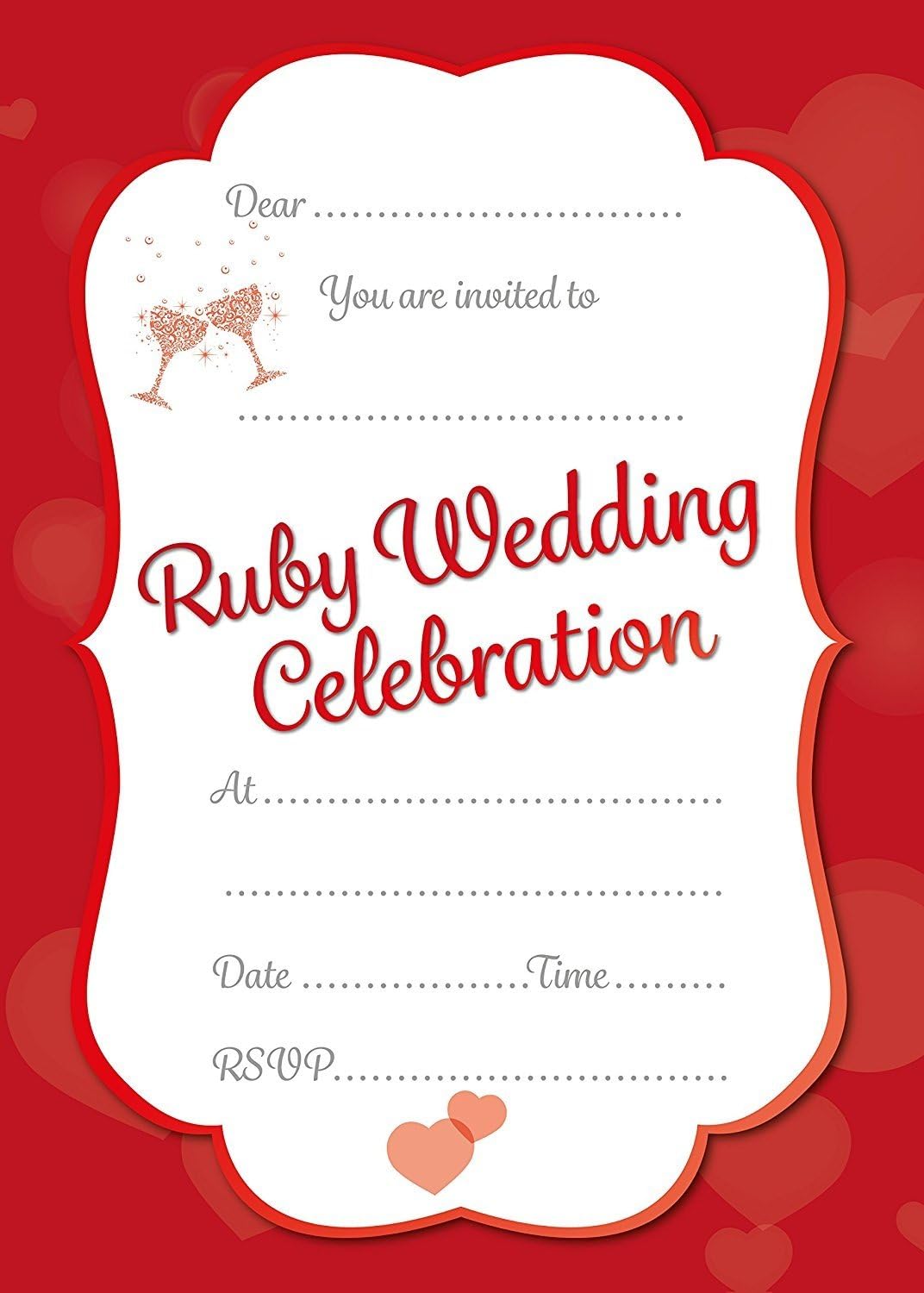 Ruby wedding invitations, golden fancy edge design pack of 16 (With envelopes)