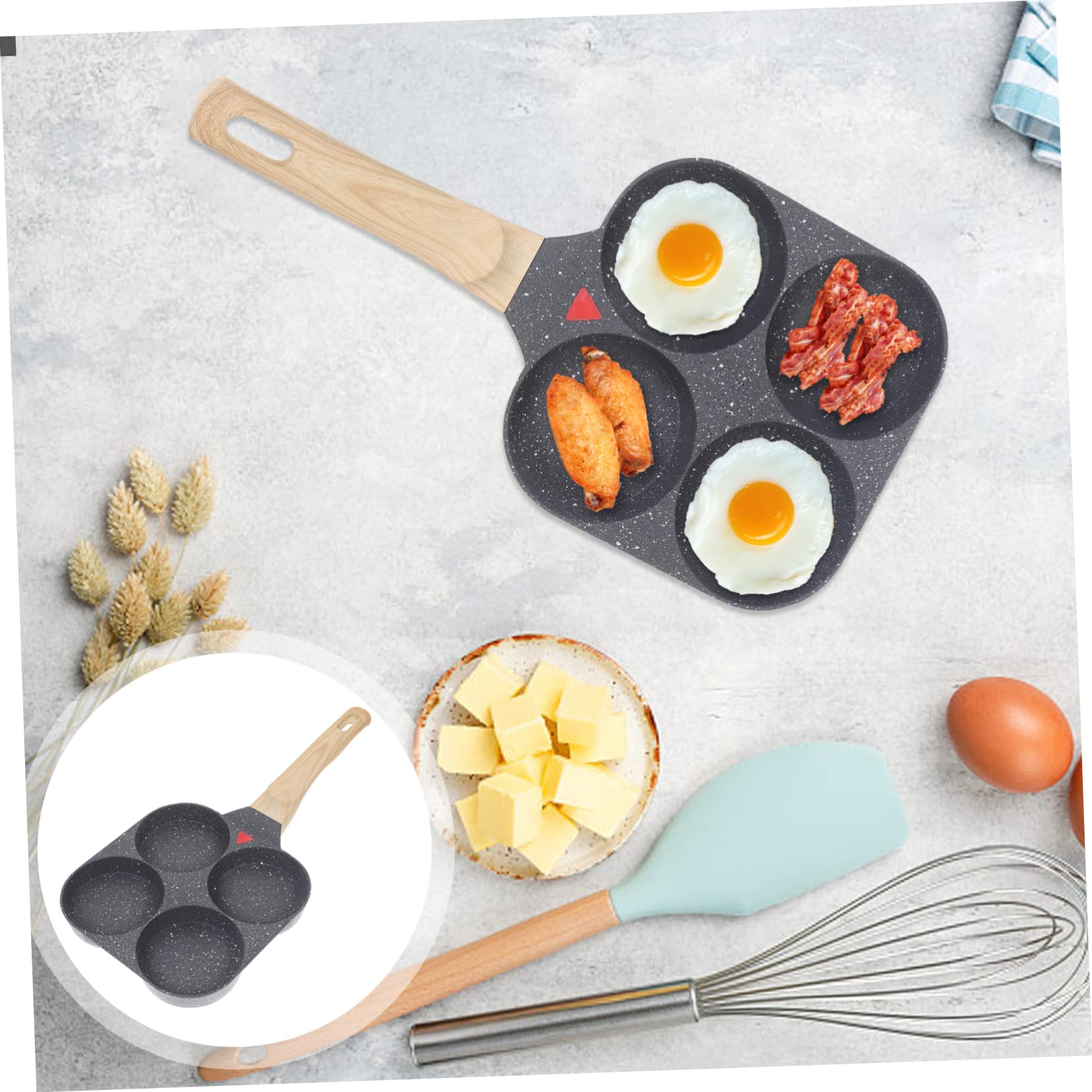 Cabilock 4fori Padella Per Uova Antiaderente Manic Legno Resistente Al Calore Per Cucinare Pancake e Frittate Casa Cucina