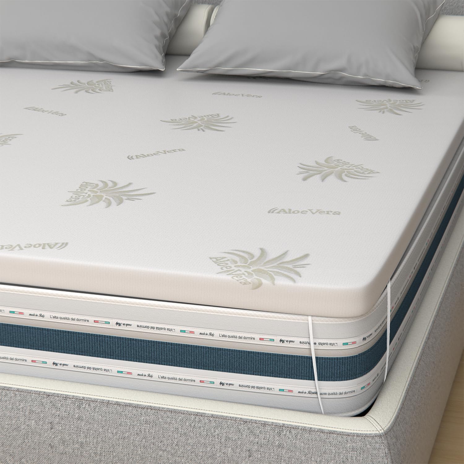 Single Topper 90 x 200 cm High Density Memory Foam 8 cm | Mattress Corrector Removable Aloe Vera Cover | Refreshing, Massaging and Breathable Padded
