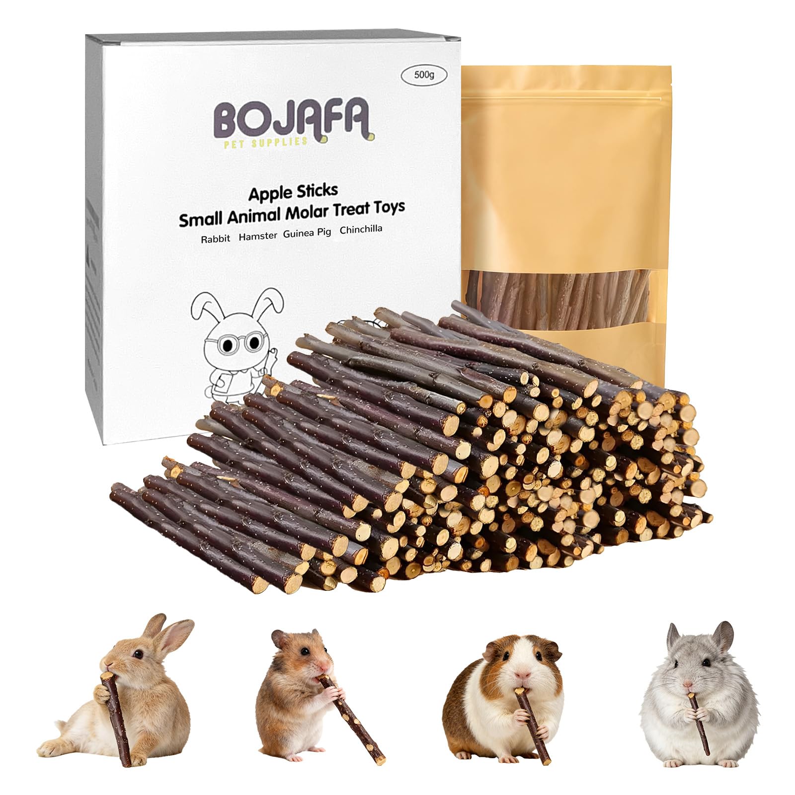 500g Apple Sticks Small Animals Molar Wood Toys for Rabbits Chinchillas Guinea Pig Hamster Gerbil Bunny and Small Animal Chew Stick Toys