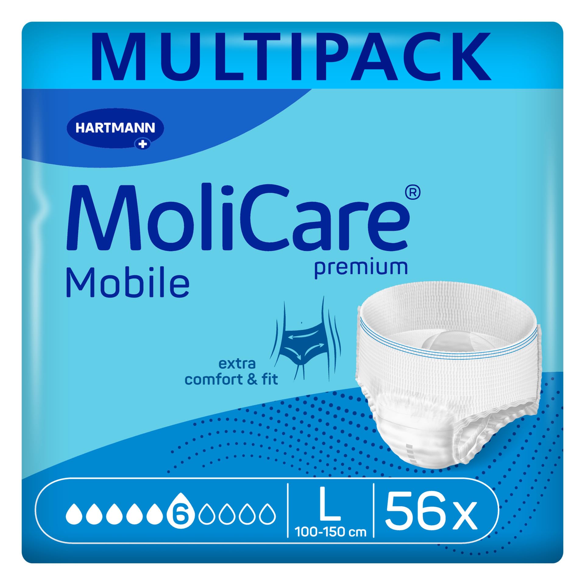 Molicare Mobile Lot de 56 sous-vêtements absorbants pour femmes et hommes souffrant d'incontinence modérée, protection contre les fuites, respectueux de la peau, meilleur ajustement corporel