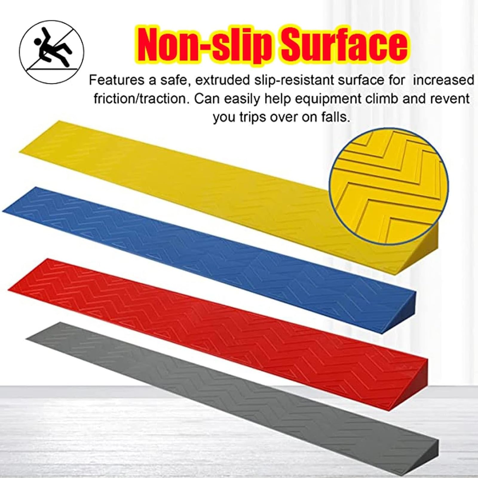 podjazd, Antypoślizgowa rampa dla wózków inwalidzkich o wzniosie 1–6,5 cm — przenośne rampy progowe, domowa(Yellow,100x10x3.5cm)