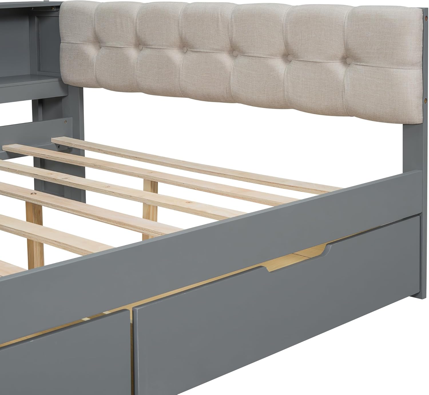 Close-up of upholstered headboard