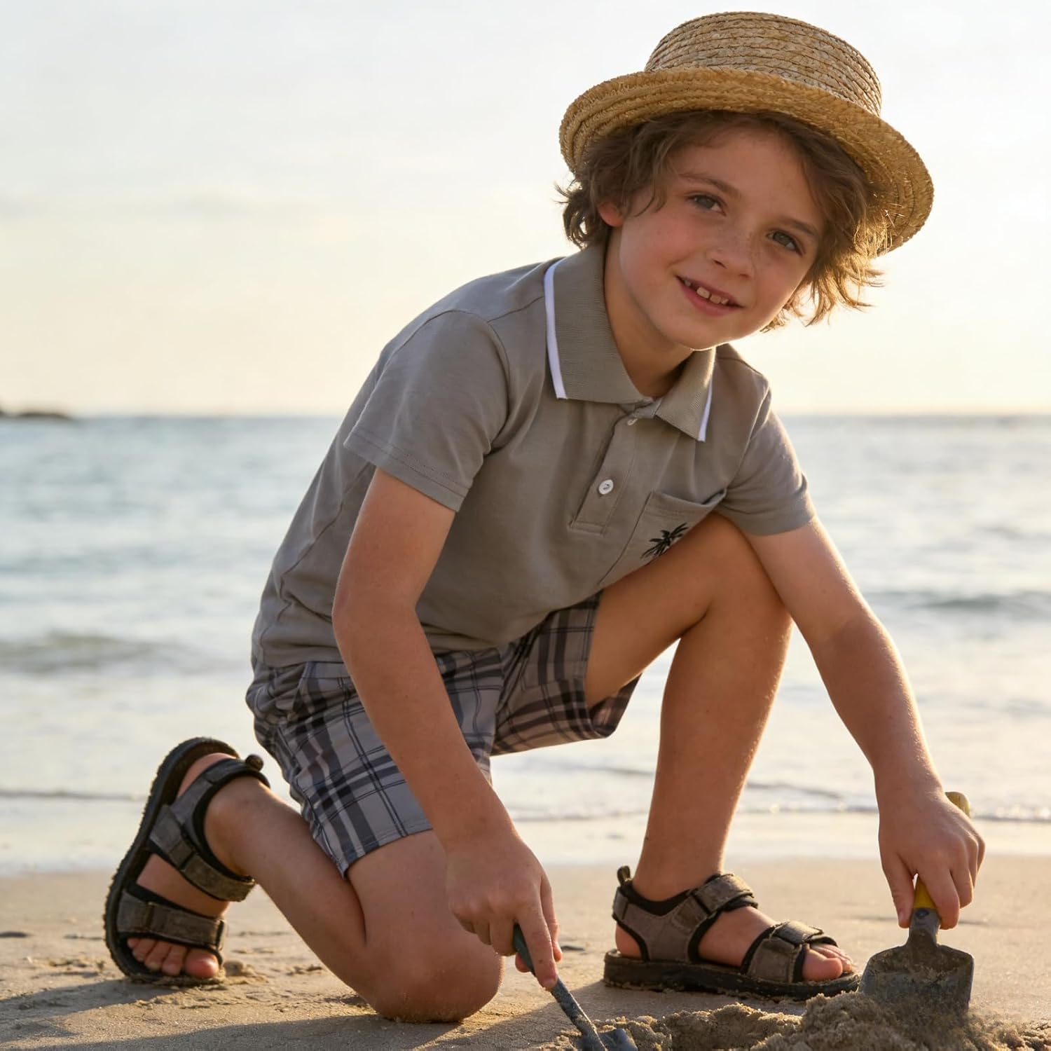 Kids Tween Boy Clothes Casual Short Sleeve Polo Shirt + Plaid Print 2Pcs Shorts Summer Clothing Set - Image 5