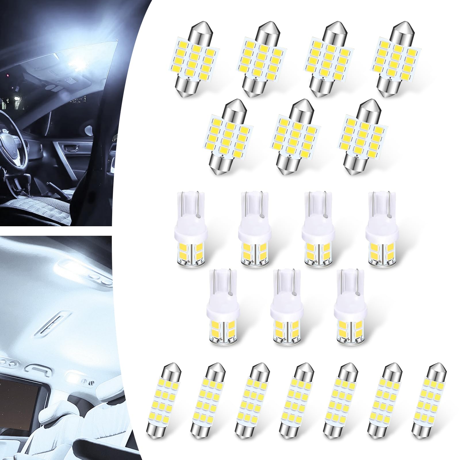 24 PCS Car Bulb Kit Set, Durable Reading Lights, Super Bright Turn Signal Lights, License Plate Lights, Universal for Most Cars, Trucks and Vans (White #1156)