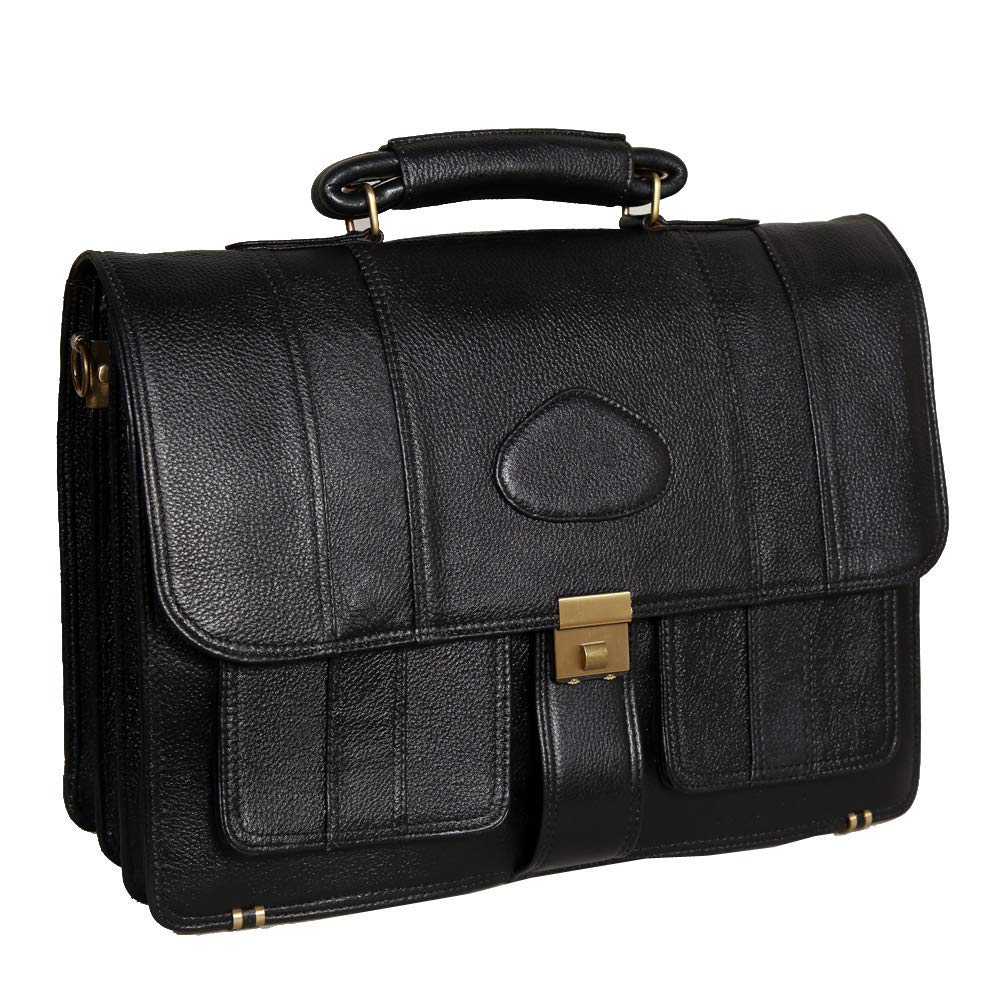HYATT Leather Accessories Mens 17 Inch Briefcase Bag Up to 16 Inch Laptop Compartment 24 Litres Capacity Expandable Features Amite Swiss Security Lock Closure (Black) (B08NYWWK81) Amazon Price History, Amazon Price Tracker