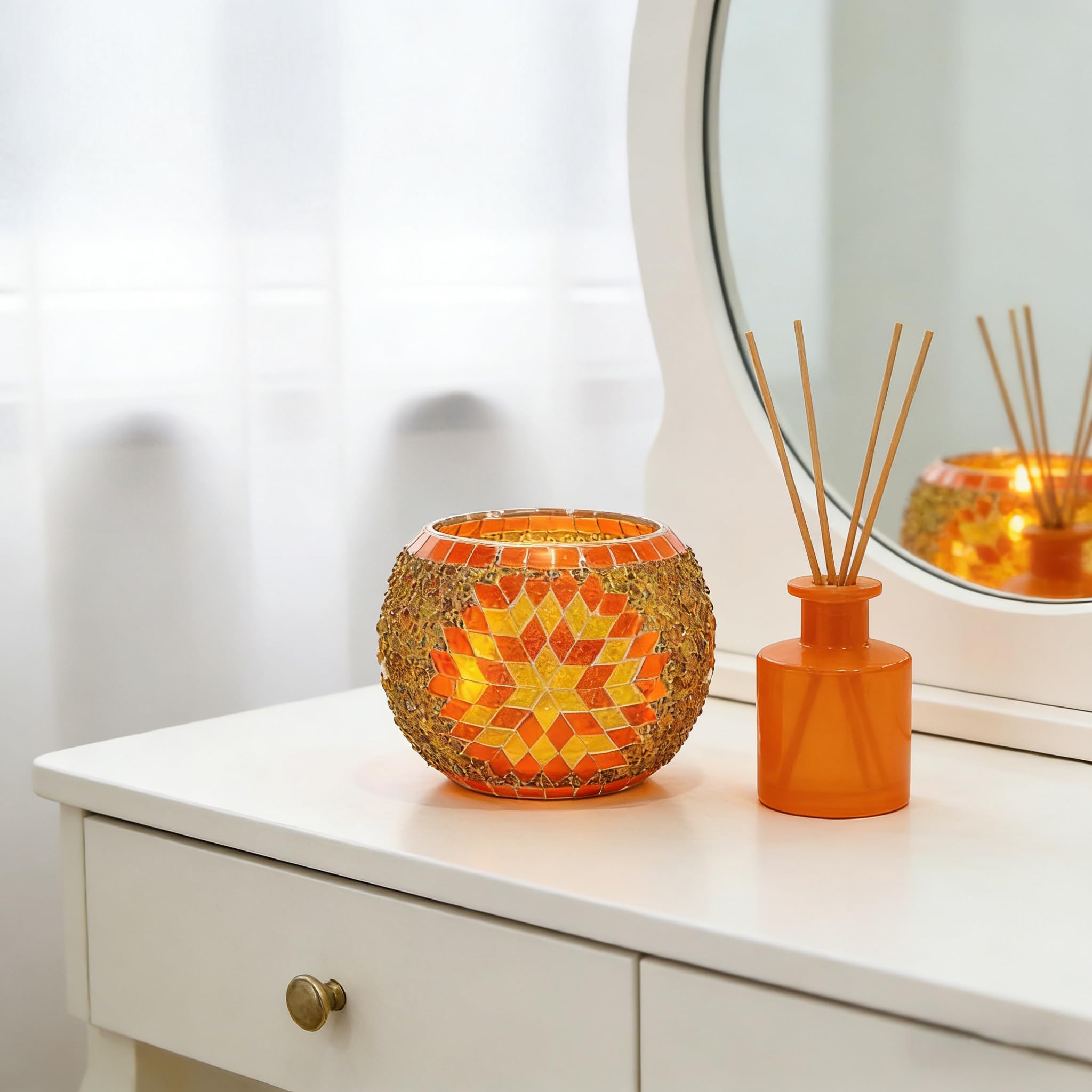 Vintage Mosaikglas Romantischer Windlicht-Kerzenhalter für Teelichter Elegante Tischdekoration für Zuhause (OHNE Kerzen) Perfekt für Hochzeiten Partys Weihnachten Kirche