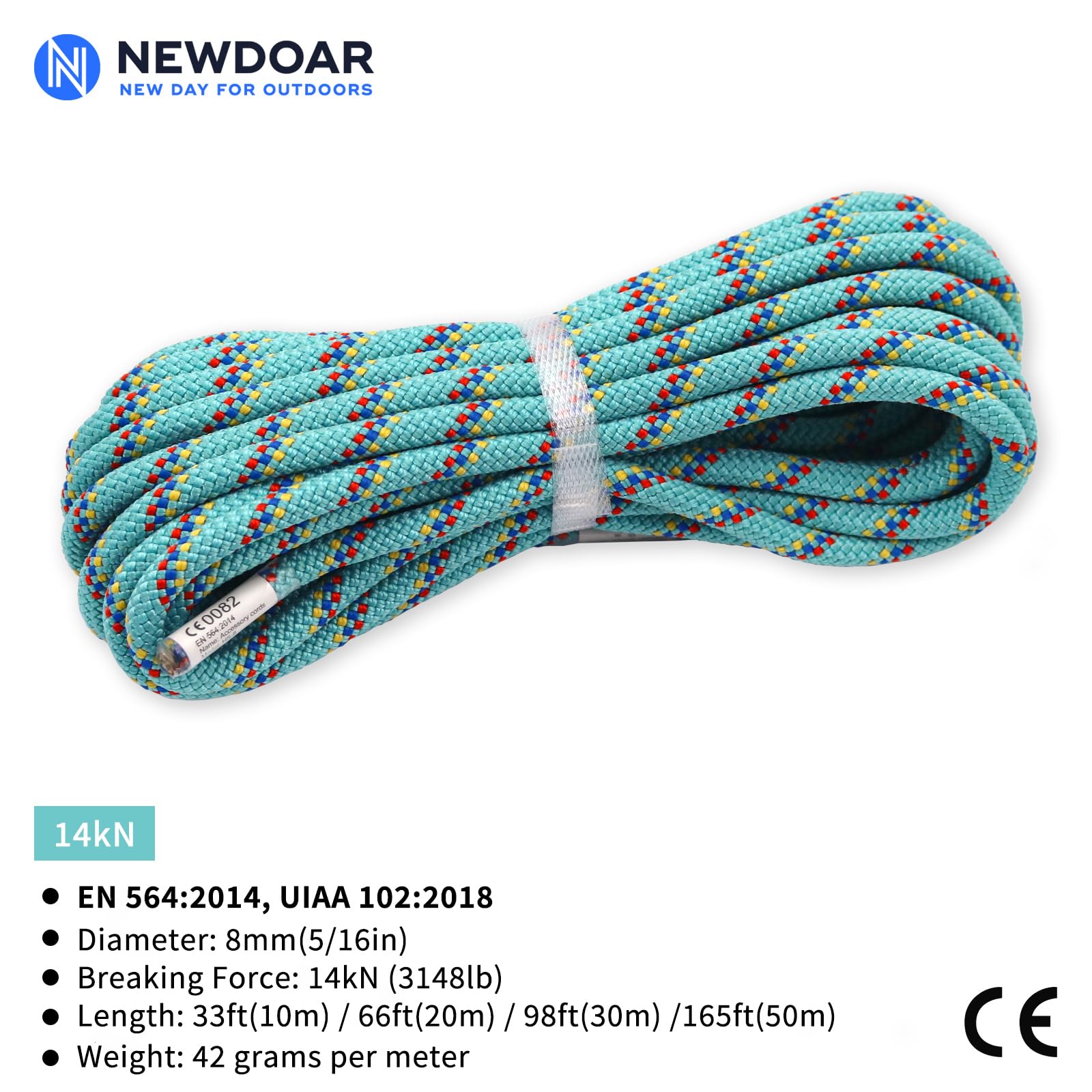 NewDoar UIAA-Zertifizierter Statisches Kletterseil 14KN 8mm Hochfeste Reepschnüre 10M/20M/30M/50M Sicherheitsseil für Klettern,Höhenrettung,Outdoor-Überleben,Bergsteigen, Abseilen, Höhlenerkundung