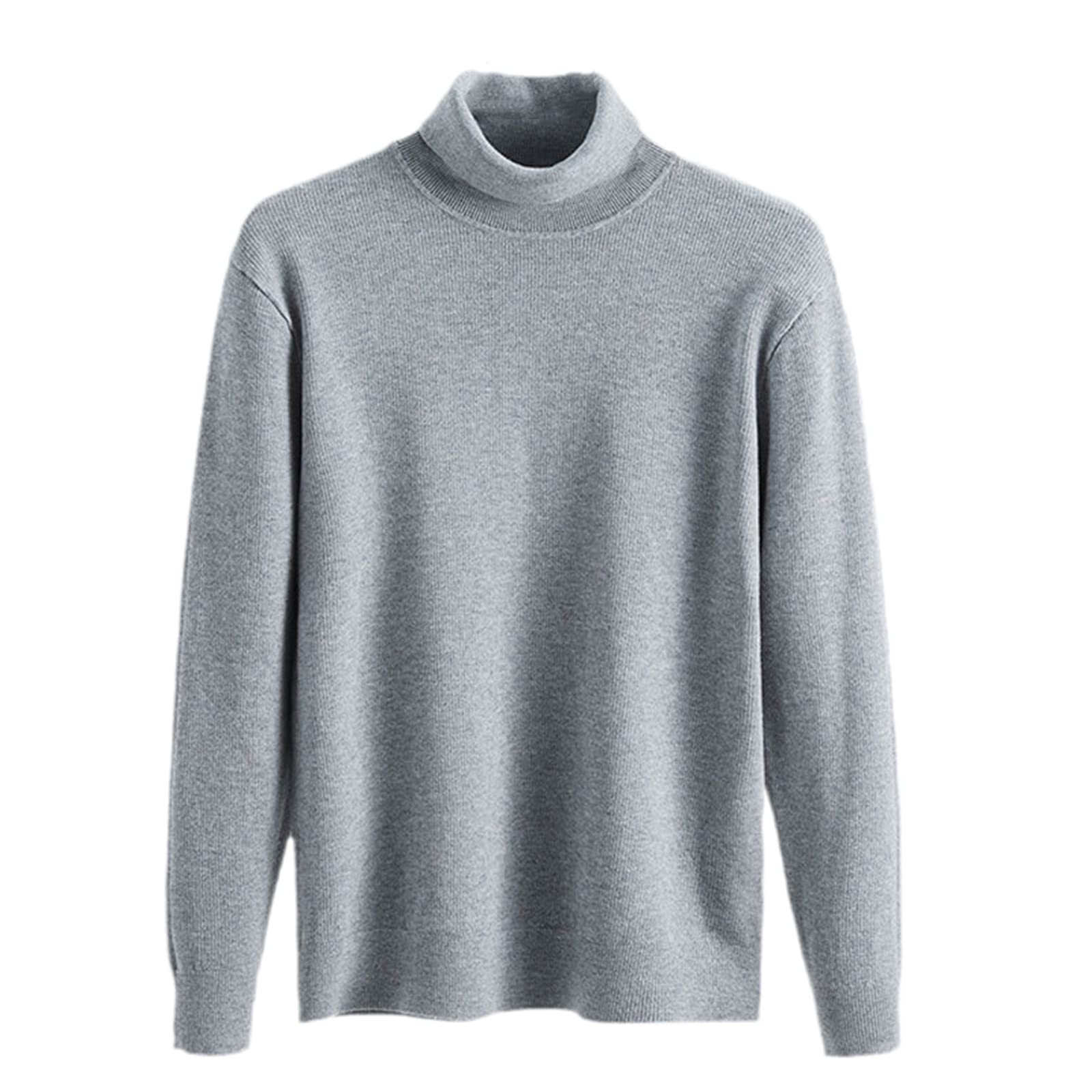Męski ciepły sweter z golfem solidny modny sweter na co dzień gruby sweter, Jasnoszary, XXL